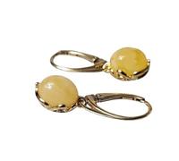 golden White yellow Baltic Amber minimalistic dangle lever back earring Gold plated sterling silver 925