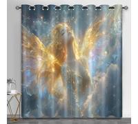 Golden-Winged Angel Blackout Curtains, Dreamy Starry Sky Patterned Curtain, Sacred Thermal Insulated Blackout Curtains for Banquet Hall Theater Cafe, 46.1" x 84.3", 2 Panels