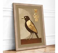 Golden-Winged Bird Art Deco Framed Wall Art Print A1 (84.1×59.4cm) Oak, Wall Decor for Living Room, Bedroom, Office & Home, Ready to Hang, Art Gift