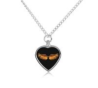 Golden Wings Pet Urn Necklace Memorials Funerary Ashes Pendant Heart Silver for Dog Cat Lover