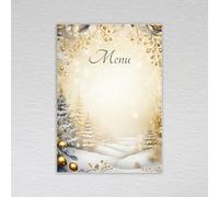 Golden Winter Blank Wedding Menu Cards for Tables/Write Your Own Menus/Snowy Forest Trees and Eucalyptus Leaves: Golden Winter Menu Cards (Pack of 20 without Envelopes)