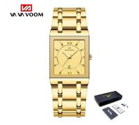 (golden, With Packaging) Va Va Voom Men Watches Fashion Top Brand Luxury White Square Waterproof Quartz Wristwatch Stainless Steel Date Clock Mens Casual Business Watch