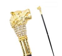 Golden Wolf Head Cane with Rhinestones - 3 Detachable Sections, Sturdy Support for Seniors & Stylish Prop for Cosplay, Easy to Carry & Store