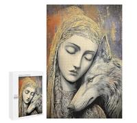 Golden Woman with Wolf Art Print Puzzle 1000 Teile Schwer Puzzle Spielzeug Lernspiel Impossible Herausforderungsspielzeug Für Erwachsene Kinder 1000 PCS