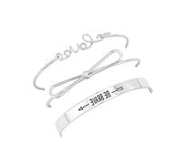 Golden Women's Bow Love Be Brave Letter Open Bracelet Set Stainless Steel Jewelryset Silver