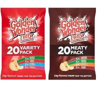 Golden Wonder Crisps - Fully Flavoured Potato Crisps Variety Pack - Classic & Meaty Snack Selection - 20 x 25g Multipack - Party, Picnic & Sharing Packs (Variety+Meaty Bags)