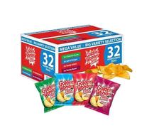 Golden Wonder Fully Flavoured Crisps 32 Multipack (8x each Cheese & Onion, Salt & Vinegar, Smoky Bacon, Ready Salted) | 25g Bags | Classic British Crisps for Lunches, Parties & Snacking (1x)