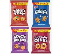 Golden Wonder Fun Size Mix Box - 36 x 22g, Awesome Oinks, Spicy Bikers, Tango Toms, Barbeque Strikers - 9 of Each Flavour -Perfect Snack for School, Lunch, Office, On the Go Snacks Crisps, Chips HTL