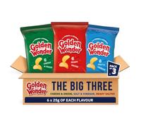 Golden Wonder Potato Crisps, Big Three Bundle, Pack of 18 x 25g, 3 Flavours