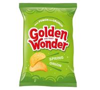 Golden Wonder Spring Onion Flavour Crisps, 32 x 32.5g Bulk Buy Snacks, Perfect for Parties, Snacks, Lunchboxes