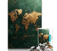Golden World Map 1000 Piece Jigsaw Puzzles for Teenagers Gifts,Game Toys Every Piece Is Unique - Challenging Family Fun Game (75x50cm)