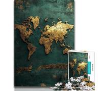 Golden World Map 1000 Piece Jigsaw Puzzles for Teenagers,Learning Educational Toy for Is Ideal As A Gift for The Whole Family 50x75cm