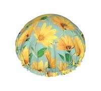 Golden Yellow Daisies Shower Caps for Women, Elastic Reusable Bathing Hair Cap Environmental Protection Bath C aps, Double WaterproofBathing