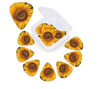 Golden Yellow Sunflower Print Guitar Picks 12 Pack with Custom Organizer Storage Box Guitar Accessories Ukulele for Acoustic Guitar Bass Guitar Gift