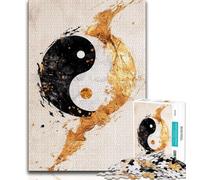 Golden Yin And Yang 1000 Piece Jigsaw Puzzle for Adults Teens,Stress Reliever Difficult Challenge Unique Home Decor And Gifts (75x50cm)