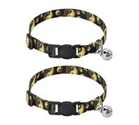 Golden Yin Yang Black Small Dog Collar with Bell 2 Pack Pet Collars Adjustable Length 10.6" to 17.1"