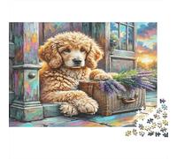 Goldendoodle 1000Pc Jigsaw Puzzle for Adults: Poodle with Lavender Basket Impossible Hard Difficult & Educational Decompression 70x50cm/1000pcs
