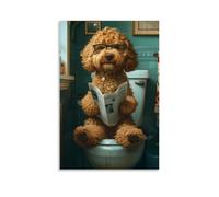 Goldendoodle Dog Sitting on Toilet Canvas Painting Wall Art Wearing Glasses Poster Print Artwork Picture for Bedroom Room Decor 16x24inch(40x60cm) Unframe-color-1