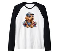Goldendoodle Fourth 4th of July American Flag Patriotic Dog Raglan Baseball Tee