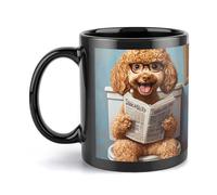 Goldendoodle on Toilet Reading Newspaper Cute Black Ceramic Coffee Mug with Handle Tea Cup for Men Women Home Office