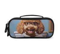 Goldendoodle on Toilet Reading Newspaper Pencil Pen Case Cosmetic Bag | Portable Pen Box for Adults Makeup Pouch Holder Organizer with Handle