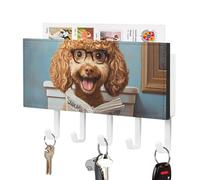 Goldendoodle on Toilet Reading Newspaper Wall Mounted Key Holder Organizer with 5 Hooks Keys Hanger Rack Home Decor