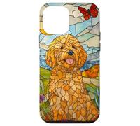 Goldendoodle Sitting in Meadow Stained Glass Case for iPhone 12 mini