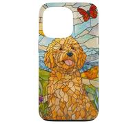 Goldendoodle Sitting in Meadow Stained Glass Case for iPhone 13 Pro