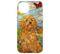 Goldendoodle Sitting in Meadow Stained Glass Case for iPhone 14 Plus