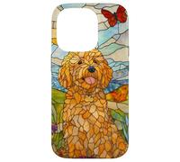 Goldendoodle Sitting in Meadow Stained Glass Case for iPhone 14 Pro