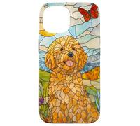 Goldendoodle Sitting in Meadow Stained Glass Case for iPhone 15