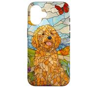 Goldendoodle Sitting in Meadow Stained Glass Case for iPhone 16
