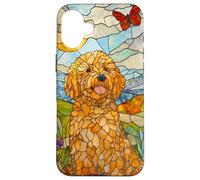 Goldendoodle Sitting in Meadow Stained Glass Case for iPhone 16 Plus