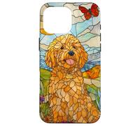Goldendoodle Sitting in Meadow Stained Glass Case for iPhone 16 Pro Max
