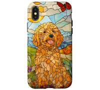 Goldendoodle Sitting in Meadow Stained Glass Case for iPhone X/XS