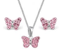 Goldene Hufeisen Mini Crystal Butterfly Pendant + Chain + Stud Earrings 925 Silver Girls Children Set, Sterling Silver Enamel Sterling Silver, Crystal