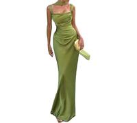 GoldeneAmeisen Long Satin Spaghetti Strap Prom Dress,Pleat Evening Dresses,Women'S Off-Shoulder High Satin,Sleeveless,Pleats,Not Prone To Wrinkling,For Ball Gowns,Family Gathering