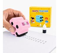 GoldenEgg Math Teacher 4-in-1 Math Roller Stamp, Addition, Subtraction, Multiplication & Fill-in-The-Blank Practice Tool for Kids, Classroom & Home Use (Pink)