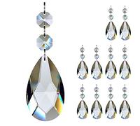GOLDENHAITAI 10pcs 76mm Teardrop Chandelier Crystals, Clear Crystal Chandelier Prisms Pendants Parts Connected Glass Octagon Beads Hanging Garland Decoration