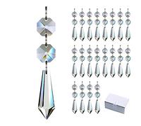 GOLDENHAITAI 20pcs 38mm Chandelier Crystals Replacement Parts Prisms Pendants Hanging Clear Icicle Drop with Glass Octagon Beads for Chandelier Decoration