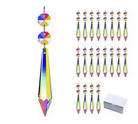 GOLDENHAITAI 20pcs Crystal Chandelier Prisms Pendants Hanging Crystals Icicle Drop with Glass Octagon Beads Replacement Parts(55mm AB)