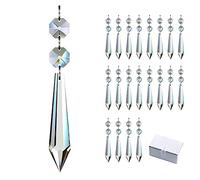 GOLDENHAITAI 20pcs Crystal Chandelier Prisms Pendants Hanging Icicle Drop with Octagon Beads Glass Replacement Parts(63mm Clear)
