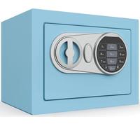 GOLDENKEY Safe and Lock Box Digital Electronic Security Keypad Mini Small Safes with Black Safe Box for Home Office Travel Business Use, 0.236 Cubic Feet BLUE
