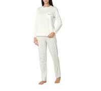 Goldenpoint Women's Long Pyjamas Regular Love Pattern Long Sleeves and Trousers with Cotton Writing, White, M