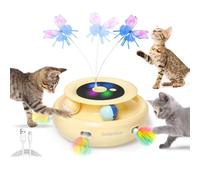 GoldenSun 3-In-1 Interactive Cat Toys for Indoor Cats Adult, Smart Cat Feather Toys, Rechargeable Power Cat Toys Balls & Handmade Butterfly Toy, Cat Teaser with 6 Attachments