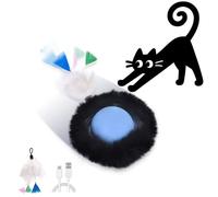 GoldenSun Cat Toy, Motion Chirping Activated Movement, Single Cat Ball Toy, Blue with Black Elastic Band and Wool Accessory