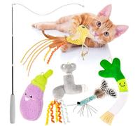 GoldenSun Catnip Toys for Indoor Cats - 5 Pack Interactive 2 in 1 Kitten Teething Chew & Wand Teaser Toys for Adult Cats and Kittens