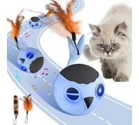 GoldenSun Interactive Cat Toys for Indoor Cats Adult, Automatic Cat Toy With Feather Tail, Cats Ball Toy for Indoor Kitten, 4 Mode Motion Touch Activation,Multiple Chirps Stimulate,USB Charging,Blue