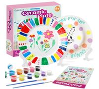 goldentime Ceramic Plate Painting kit for Kids and Adults Including 2 Ceramic Plates to Paint, with 12 Paints, 2 Brushes and 2 Stands - Perfect as DIY Home décor or Gifts for Bithday Christmas