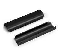 Goldenwarm 10 pcs Black Cabinet Handle 128mm(5in) Kitchen Handles, Finger Edge Pulls Aluminum Black Drawer Handle Concealed Furniture Handles Wardrobe Handles